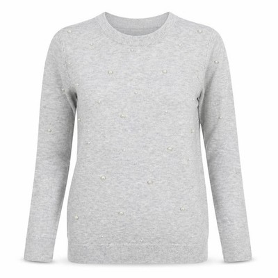 O'stin Damen Pullover Pulli Größe XS UK '' Grau Rundhals Langarm Perlen