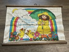 VTG Wall Hanging- Girl w/Umbrella, Ducks, Floral, Rainbow -Nursery