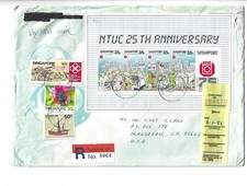 Singapore, Registered cover to US, 1986 W NTUC Commemorative and more