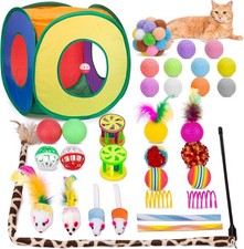 33pc Interactive Cat Toy Bundle Indoor Kitten Play Tunnel Wand Feather Mouse