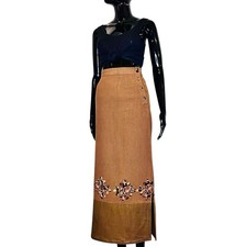 Long Brown Bohemian Women Linen Cotton Skirts