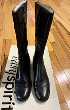 Easy Spirit To Theendzu Boots Black Leather Knee Zip Short Heel Size 9M