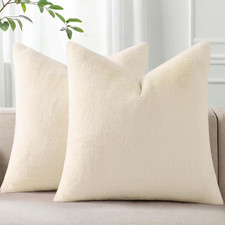 Faux Fur Plush Throw Pillow Covers 18x18 Set of 2, Soft Fluffy Couch Pillow Cove