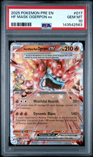 2025 POKEMON PRE EN-PRISMATIC EVOLUTIONS #017 HEARTHFLAME MASK OGERPON EX PSA 10
