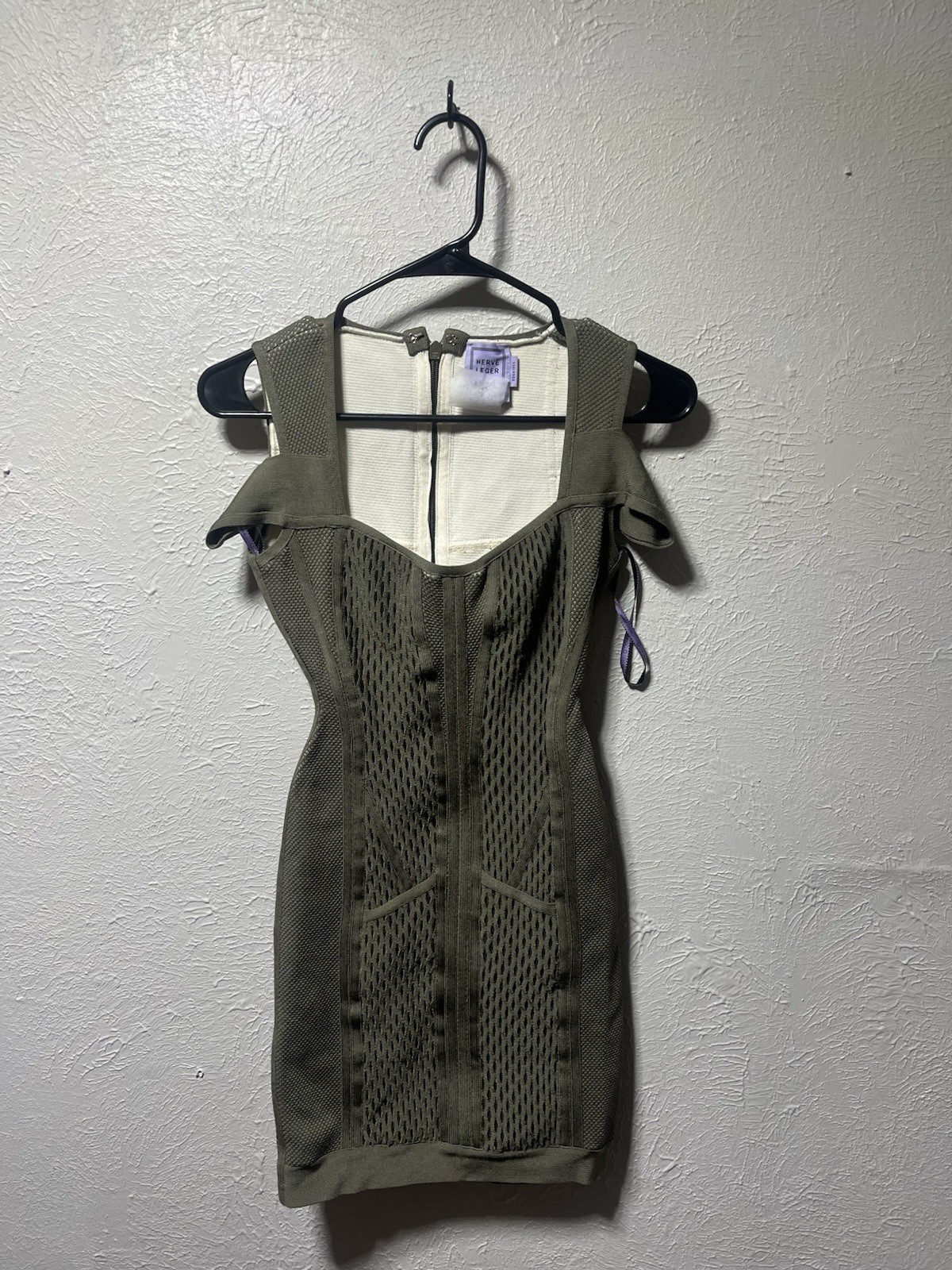 Herve Leger BY Max Zaria Evanne Cold Shoulder Mesh BANDAGE Dress Sage Size XXS