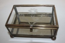 Vintage Etched Glass and Brass Trinket Box on Feet