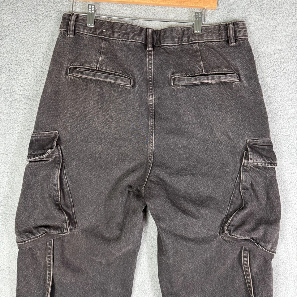 Pantalones de mezclilla Zara Cargo negros para hombre 34x32 bolsillos utilitarios holgados anchos ropa de calle Foto 4 de 4