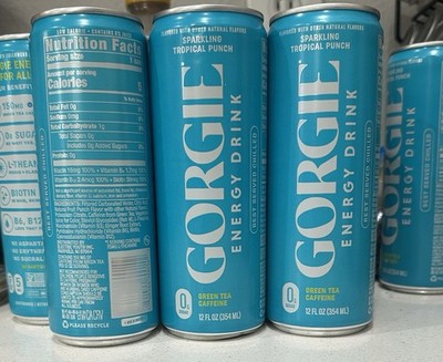 4 pack GORGIE Sparkling Energy Drink, Natural Caffeine from Green Tea, 12 fl oz