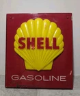 Vintage Shell Gasoline Pump Sign - 11x12 Plastic Embossed Red/Yellow Has Cracks