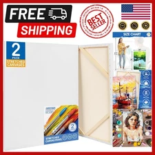 Stretched Cotton Canvas Set 24x36 Inch - Primed 2 Pack for Effortless Painting