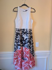 Vince Camuto Orange White Hi Lo Sleeveless Dress SZ 12