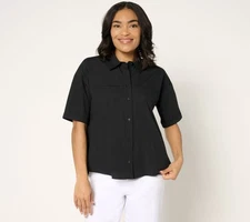Women with Control Attitudes by Renee Button Front Shirt with Knot Detail Black