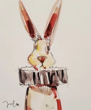 Quirky Rabbit Portrait Watercolor Canvas PRINT By Artist Jose TRUJILLO 16x20