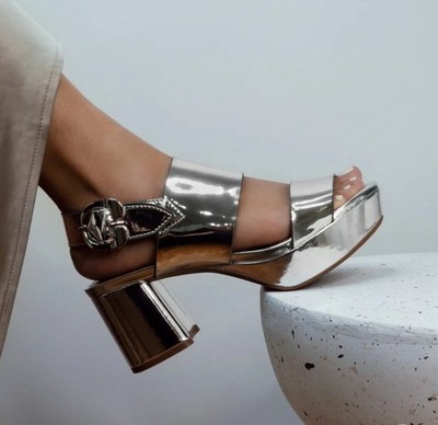 aerosoles silver dress shoes Aerosoles Women's Platform Sandal in Silver Metallic Faux Leather STYLE:  CAMERA