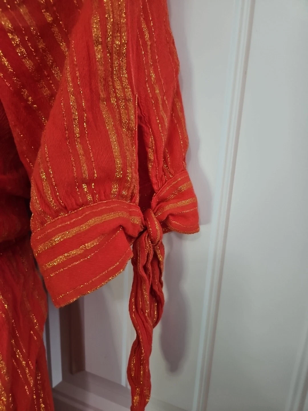 Abito donna Michael Kors arancione oro righe metallizzate scollo a V finto avvolgente taglia XL