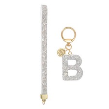 Initial Letter B Keychain for Women Rhinestone Alphabet Keychain White