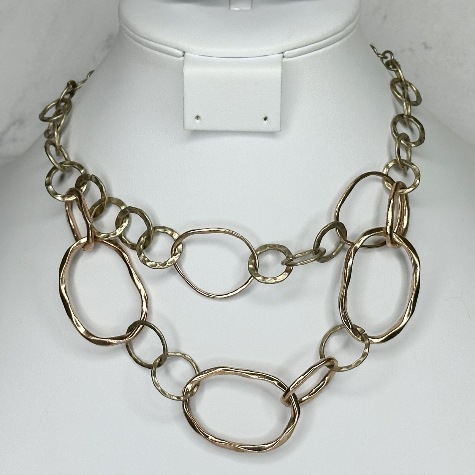 Chicos Hammered Chain Link Statement Necklace Gol… - image 1