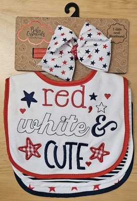 4th Of July Baby Essentials Headband 3-Pack Bib USA Stars Stripes Red White Cute