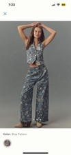 Anthropologie Pilcro Leon Double Hem High-Rise Wide-Leg Cuffed Jeans Floral 28