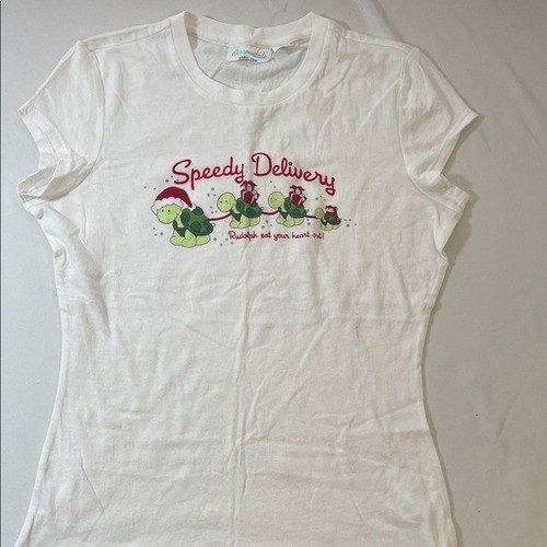 Aeropostale Baby Tee S/M Vintage 90s Y2K Christmas Aero Santa Turtle T-Shirt Top