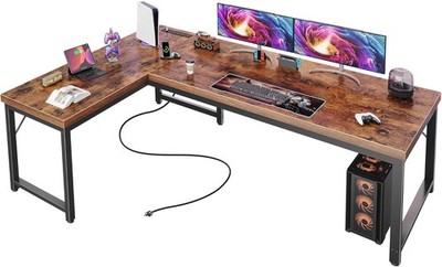 L Shaped Desk Computer Desk Gaming Desk Office Desk with Power Outlets USB-C