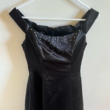 VTG Jessica McClintock Gunne Sax Black Dress Womens 7/8 Embellished Prom Witchy