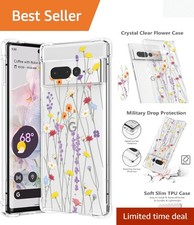 Google Pixel 7 Pro Clear Case Floral Purple Shockproof Lightweight TPU