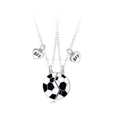 Best Friends BFF Necklace for 2 Football Soccer Matching Necklace Oil 02Silver