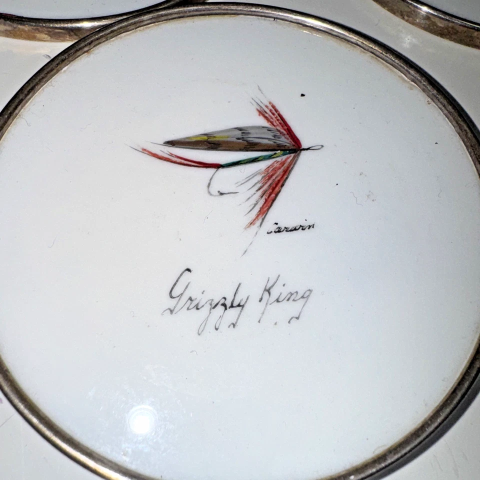 Posavasos de pesca con mosca de vidrio pintura a mano firmada plata esterlina christofle Francia Foto 3 de 4