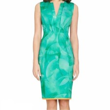 Elie Tahari Green Pleated Sheath Dress Celeb Fave Sleeveless Summer Size 12