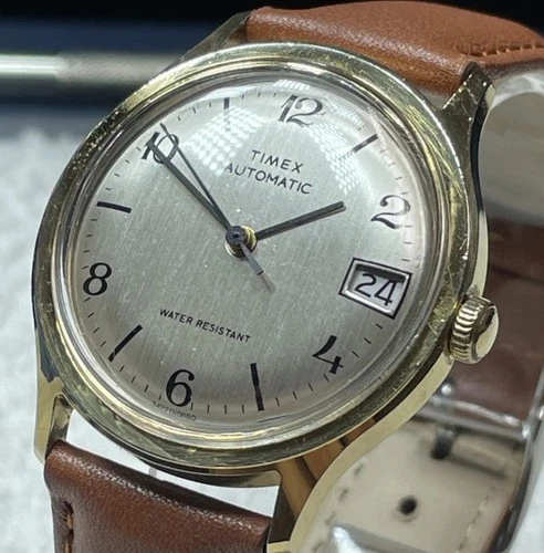Vintage 1980 Timex Automatic Gold Tone Date Watch 34220 10880 Running
