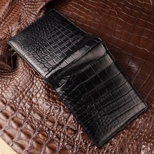 Black Genuine Crocodile Belly Leather Skin Men's Bifold Wallet