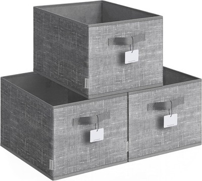 Faltbare Aufbewahrungsboxen 3er Set Stoffkörbe 40x30x24cm Rohrkolben grau mit