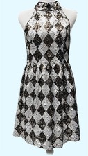 Silver Black Sequin Halter Diamond A-Line Sleeveless Party Dress