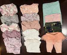 Baby Girl Newborn Clothes LOT Bundle, Gerber, Burts Bees, onesie, sleepers