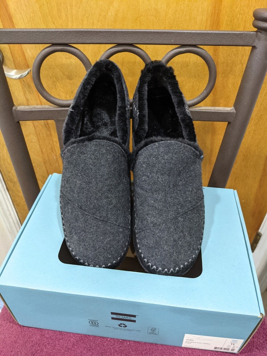 TOMS India Slipper Forged Iron Grey Felt Women's Faux Fur Lining