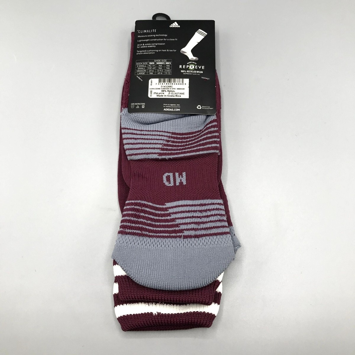 Adidas Youth Copa Zone Soccer Socks Climalite Burgundy Medium 4y-6