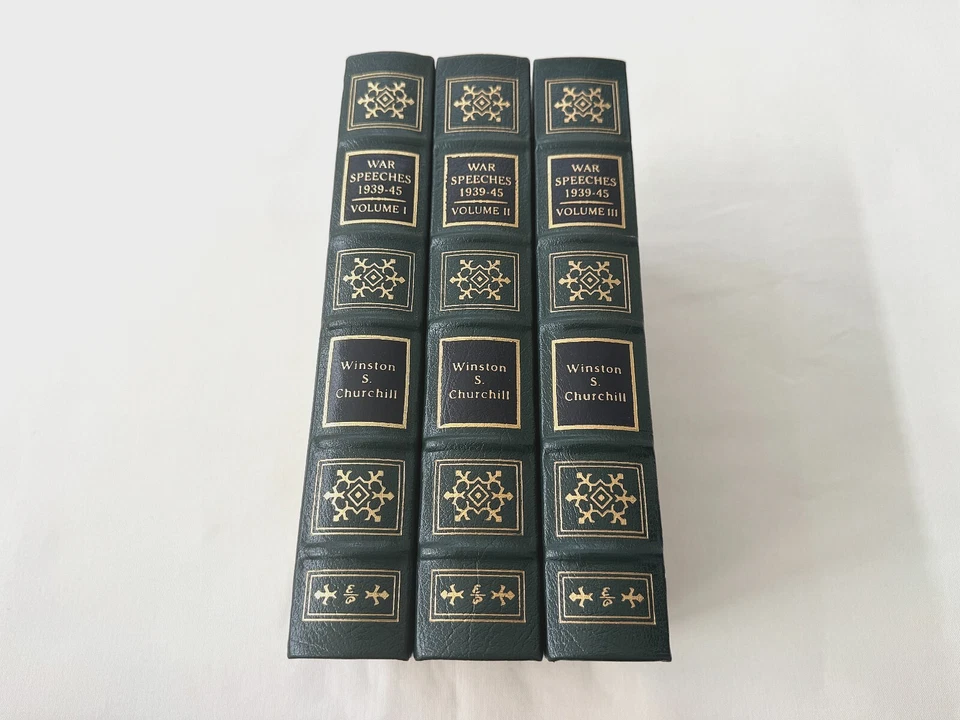 Easton Press WINSTON CHURCHILL WAR SPEECHES 1939-1945 3 Volume Set Leather WWII - Image 3 of 4