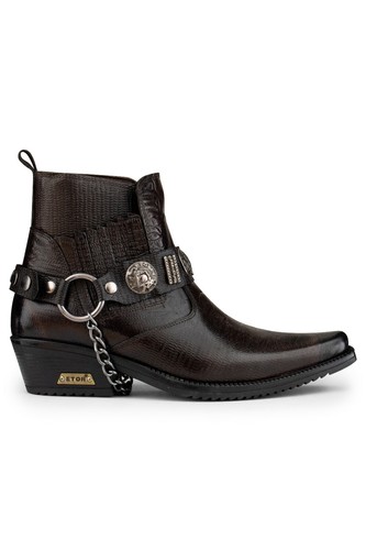 Herren Leder Cowboy Schuhe Braune Kroko Kubanisch Biker Punk