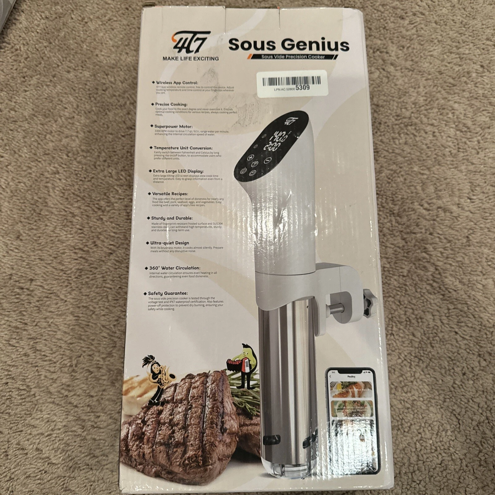 Sous Vide Precision Cooker Machine 1100W Open Box, 4T7 Sous Genius
