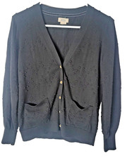 Fat Face Women Size 4 Black Knit V-Neck Cardigan Textured Casual Work Comfy