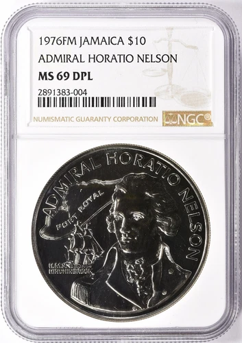 Jamaica 1976-FM $10 Admiral Horatio Nelson KM-71 NGC MS-69 DPL - TOP POP of 1!