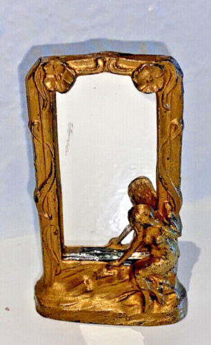 Antique gilt metal Art Nouveau doll house miniature Mirror - Picture 1 of 2