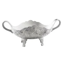 Modefa Turkish Gondola Serving Bowl | Ottoman Style Engraved Dish - Silver