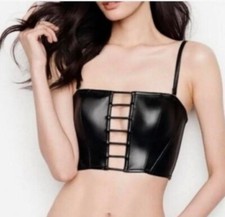 Victoria S Secret Iconic Malibu Black Faux Leather Crop Bustier Corset Size M