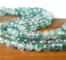 15" Crystal 8mm 10mm 12mm CRACKLED Mystic AB Half Coat Sahara Green round beads