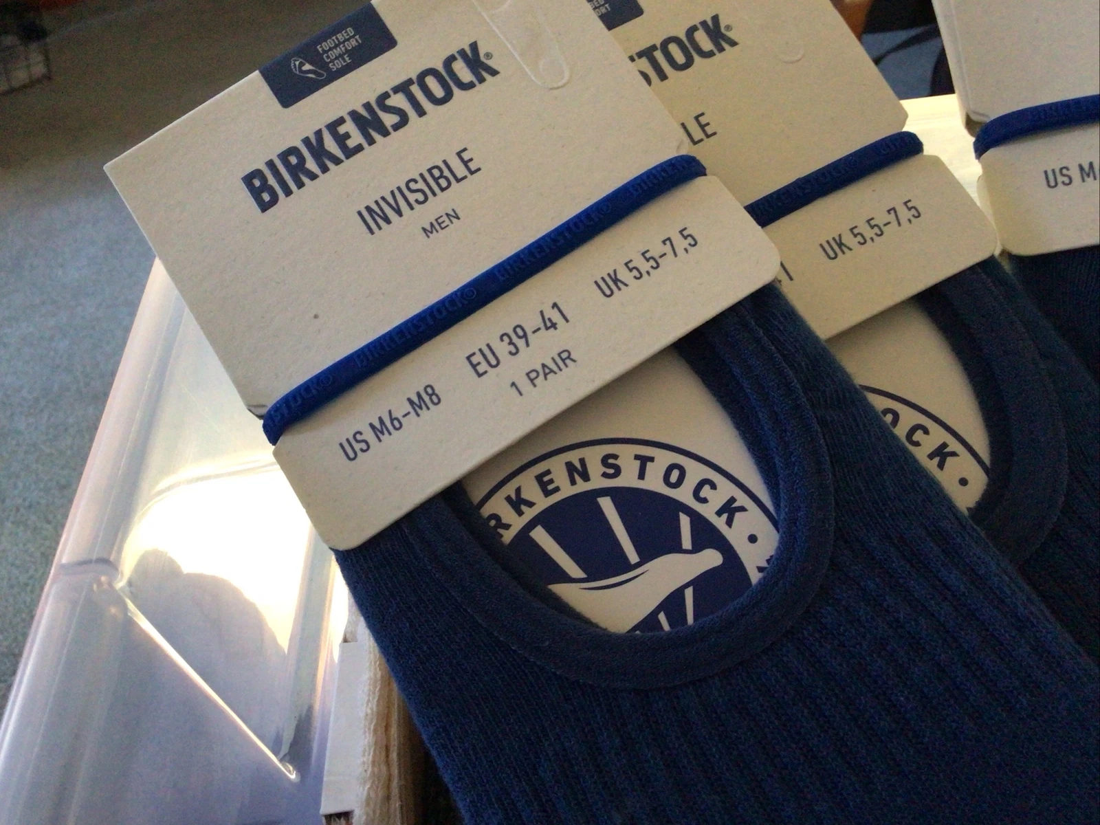 new Men 6/8 Birkenstock Blue Organic Cotton Invisible Sock Comfort Sole OkeoTex