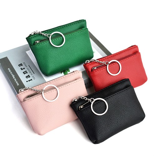 Women's Zipper Coin Purse Change Wallet PU Leather Card Holder Keychain Simple - Picture 6 of 33