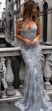 Women s Spaghetti Straps Sequin Mermaid Prom Dresses Long V-Neck Backless