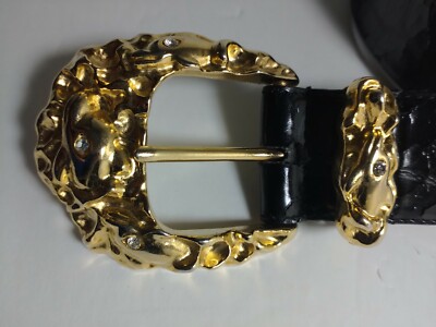 Vintage Ornate Gold-Tone With Rhinestones Belt Buckle For  display picture 1